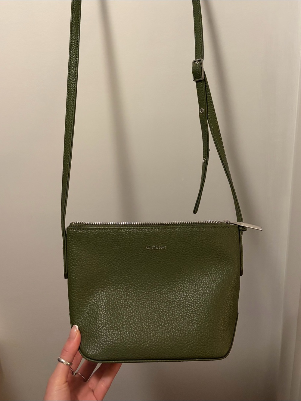 Matt & Nat Olive Green Pebbled Leather Crossbody Bag